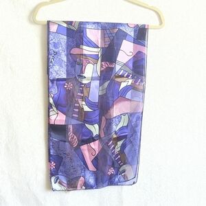 Purple Pink Gray Semi Sheer Picasso Design Rectangular Scarf